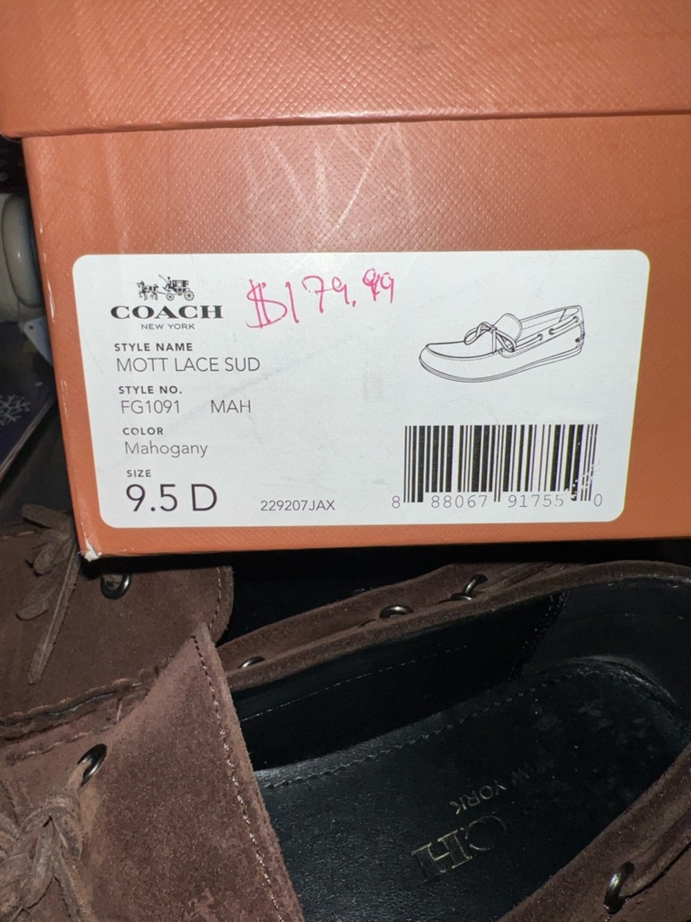 COACH Men's Brown Suede Boat Shoes - Picture 3 of 12